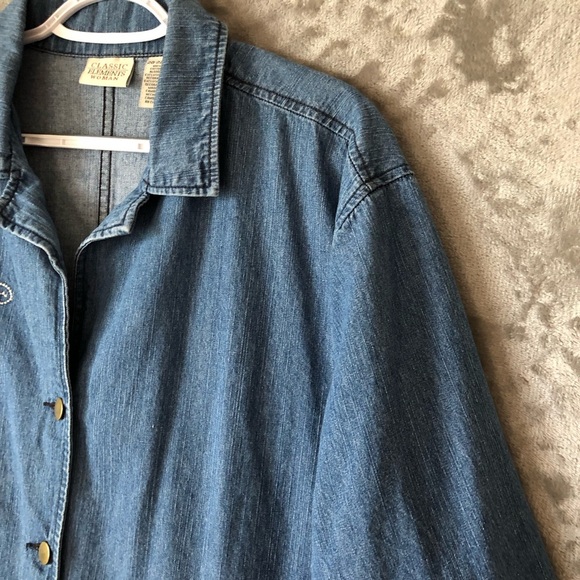 Classic Elements Women Denim Top Size 20-22W Embroidered Floral Bohemian - Picture 5 of 16